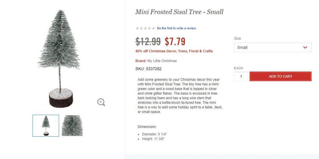 hobby lobby frosted tree copywriting