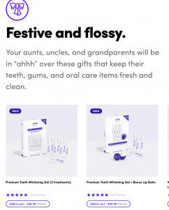 festive and flossy holiday landing category