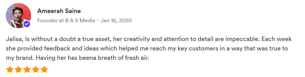 Ameerah Saine review of Jalisa's work - BAS Media