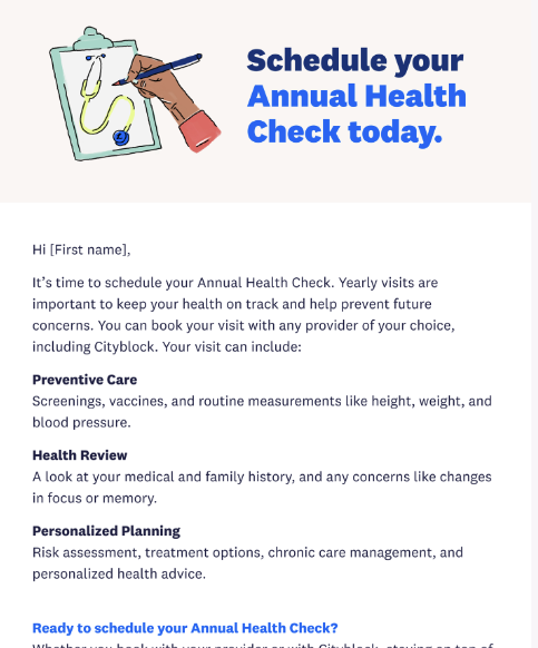 Annual health check campaign email design