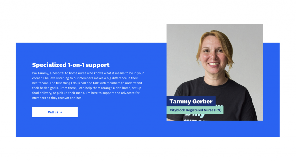 Transition of Care messaging designed to support members after a hospital stay, highlighting recovery guidance, care coordination, and next-step support. - landing page section 4