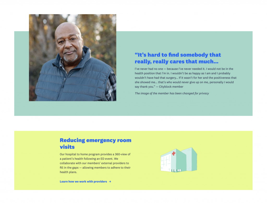 Transition of Care messaging designed to support members after a hospital stay, highlighting recovery guidance, care coordination, and next-step support. - landing page section 5